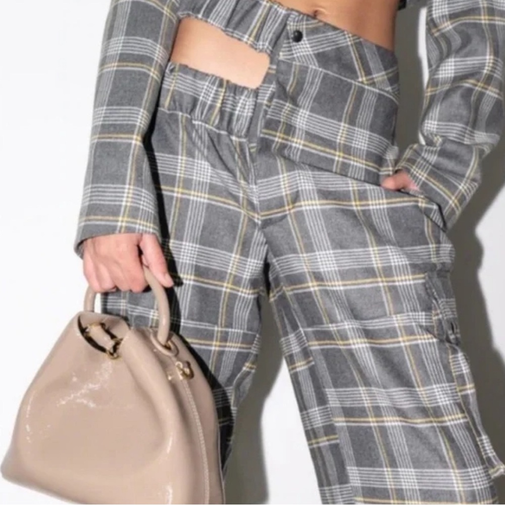 ELLEME Gray Cut Out Baggy Checked Pants size xs